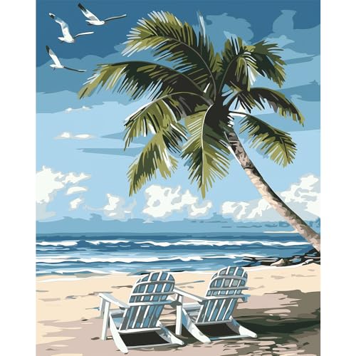 Natuyalo Paint by Numbers Kit for Adults - Beach DIY Adult Paint by Number Kits Seascape Acrylic Canvas Painting for Adults Beginners Kids Art Crafts Without Frame, 16x20 Inch - Image 1