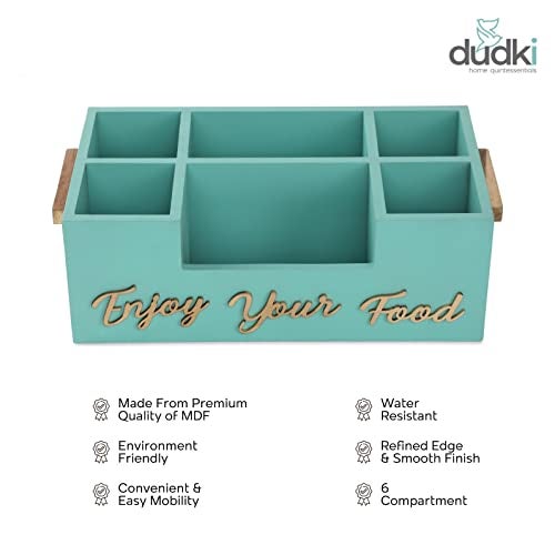 dudki Wooden Dining table Organizer | Cutlery holder | Decorative Caddy Box | Multipurpose (Aqua) - Image 4