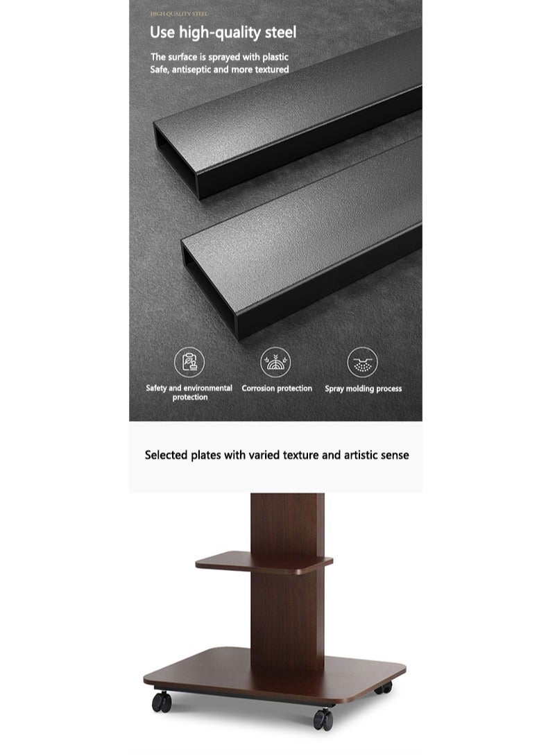 فلاشهوك حامل تلفزيون أرضي متحرك لشاشة تلفزيون مقاس 32-65 بوصة، عربة حامل تلفزيون خشبي مع أرفف تخزين لغرفة النوم والمكتب المنزلي الخارجي - Image 4