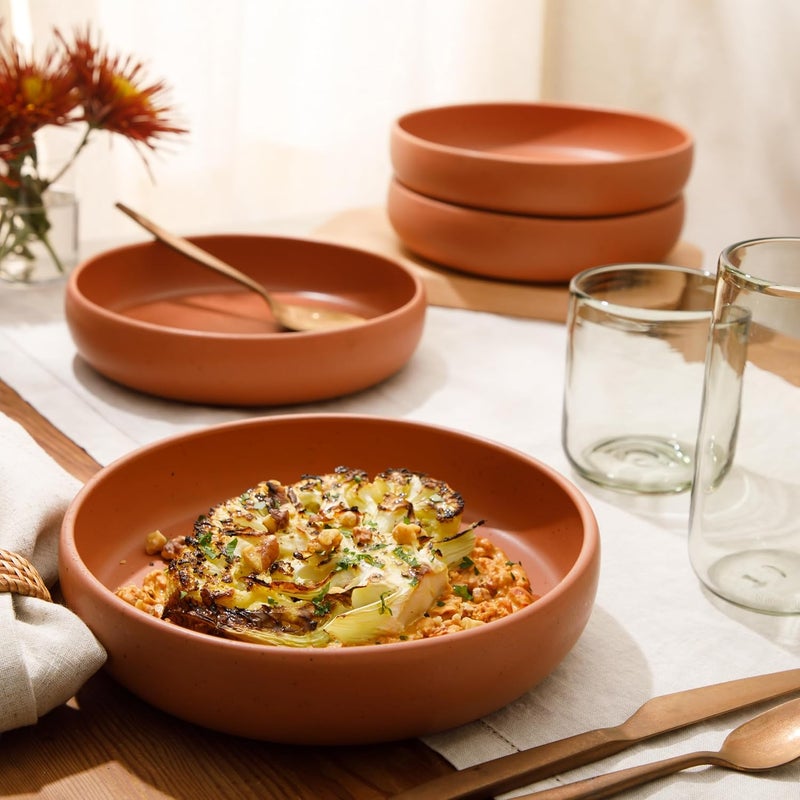 Bloomhouse Corsica Clay 4 Piece Dinner Pasta Meal Bowl Set  Burnt Apricot Terracotta - Image 2