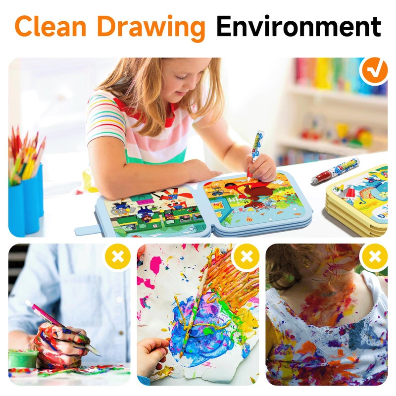 Timetome Reusable Water Painting Books for Kids â€“ 3-Pack Magic Water Reveal Coloring Books with Water Pens (Fairy Tale, Animal & Dinosaur) No-Mess Coloring & Reusable Fun Travel Activity for Ages 3â€“6 - Image 4