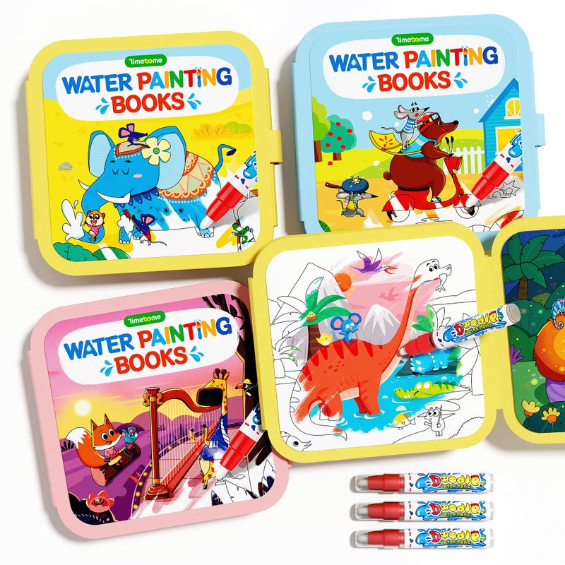 Timetome Reusable Water Painting Books for Kids â€“ 3-Pack Magic Water Reveal Coloring Books with Water Pens (Fairy Tale, Animal & Dinosaur) No-Mess Coloring & Reusable Fun Travel Activity for Ages 3â€“6 - Image 1