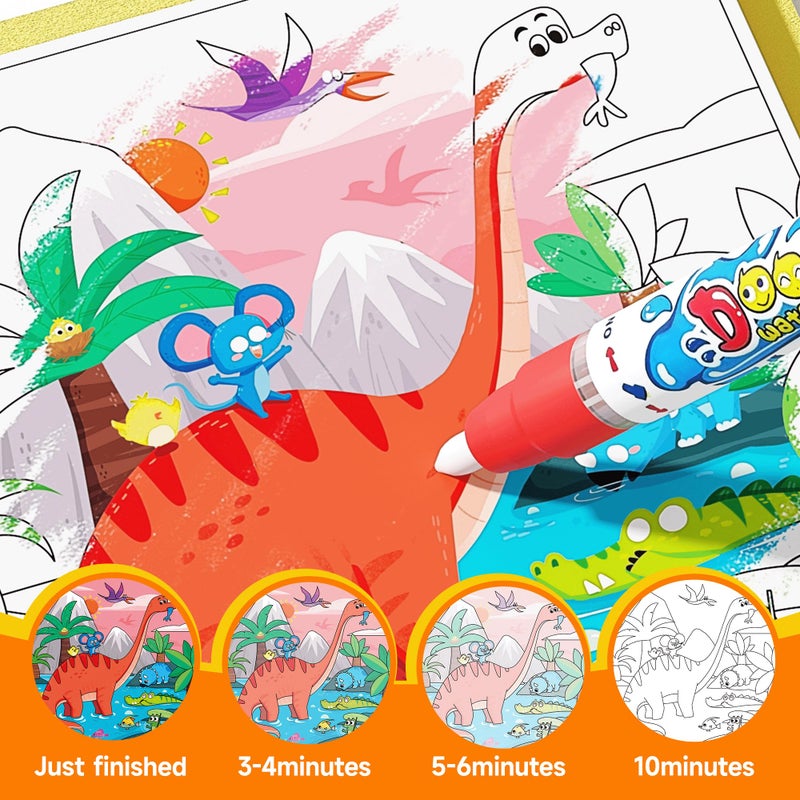 Timetome Reusable Water Painting Books for Kids â€“ 3-Pack Magic Water Reveal Coloring Books with Water Pens (Fairy Tale, Animal & Dinosaur) No-Mess Coloring & Reusable Fun Travel Activity for Ages 3â€“6 - Image 5
