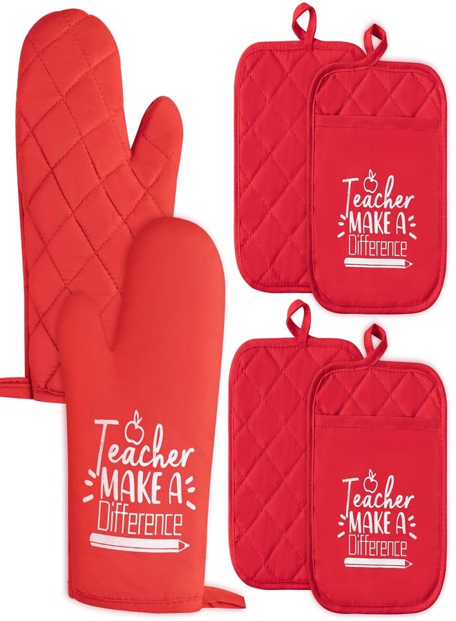 GROBRO7 6Pcs Cotton Oven Mitts Pot Holders Teacher Appreciation Week Gift for Women Men Teacher Make a Difference Pocket Potholder Baking Gloves Thank You Teachers Gifts for Back to School Graduation - Image 1