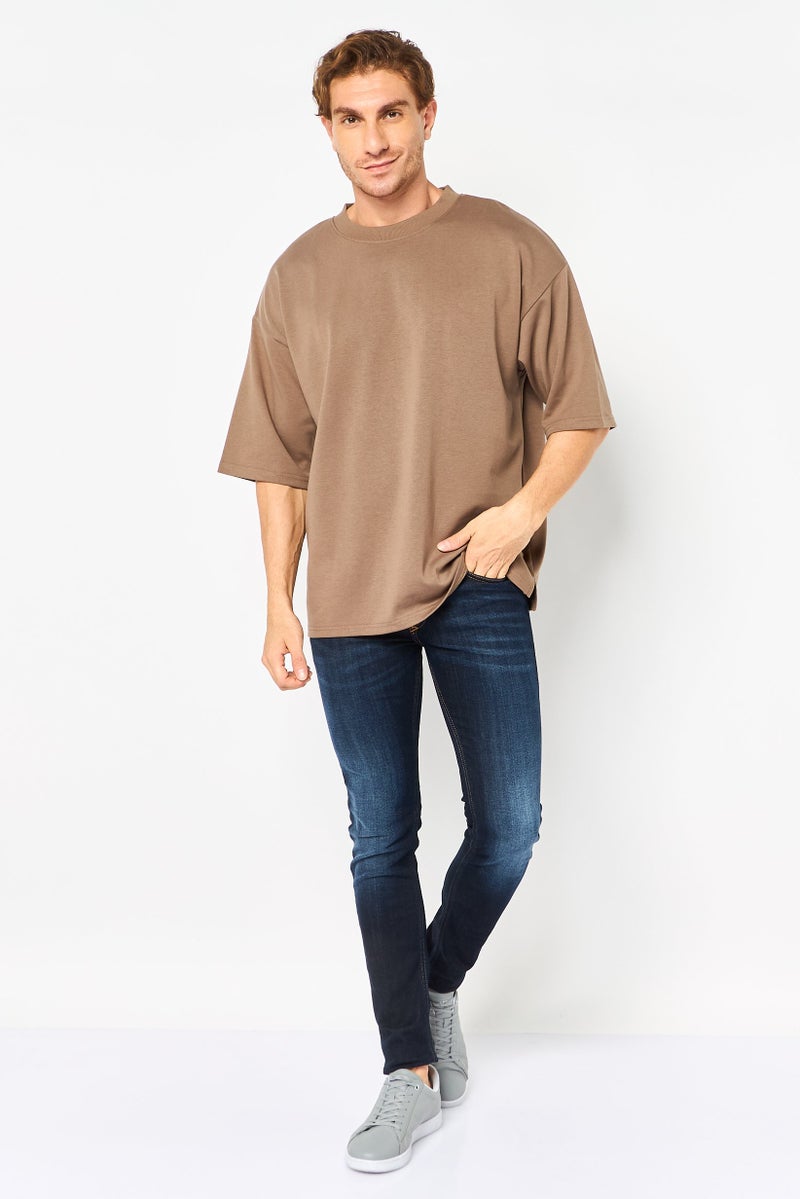 Core Elements Men Crew Neck Plain Short Sleeve T-Shirt, Brown - Image 4