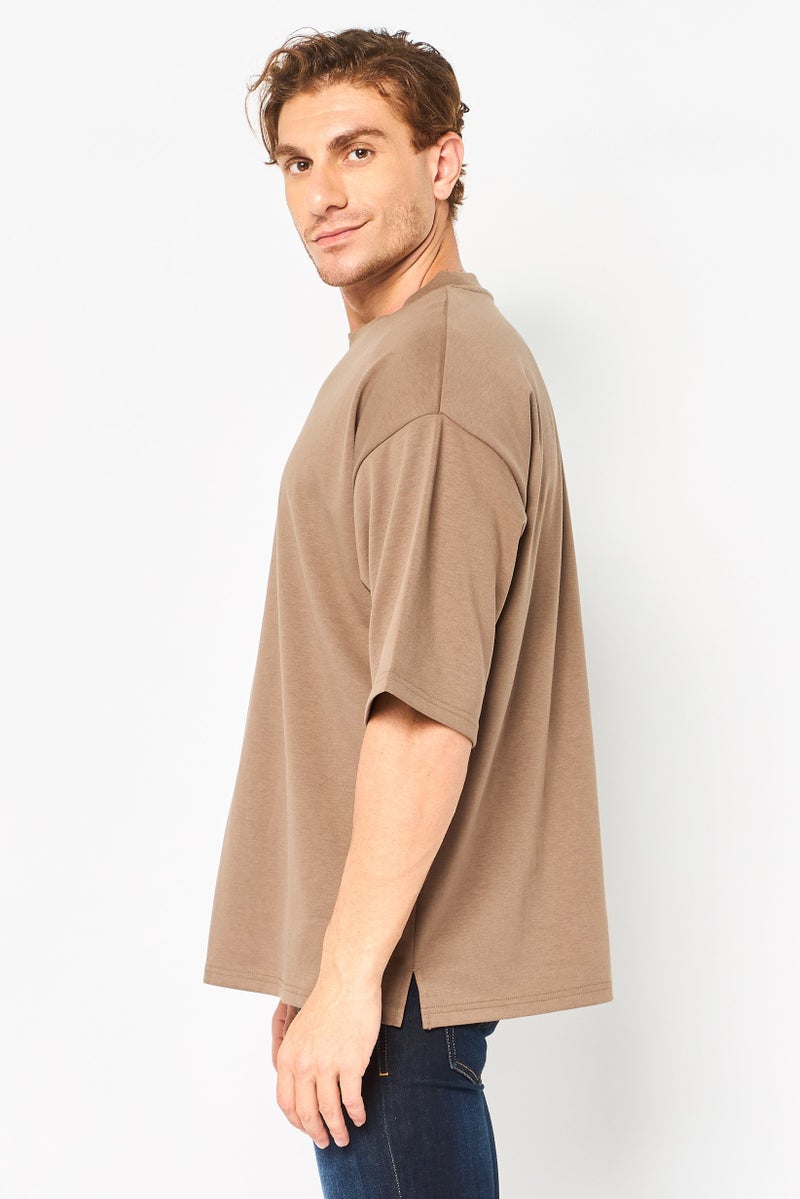 Core Elements Men Crew Neck Plain Short Sleeve T-Shirt, Brown - Image 3