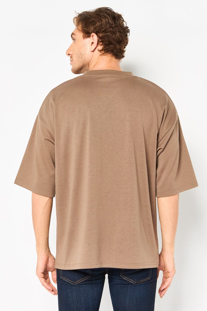 Core Elements Men Crew Neck Plain Short Sleeve T-Shirt, Brown - Image 2
