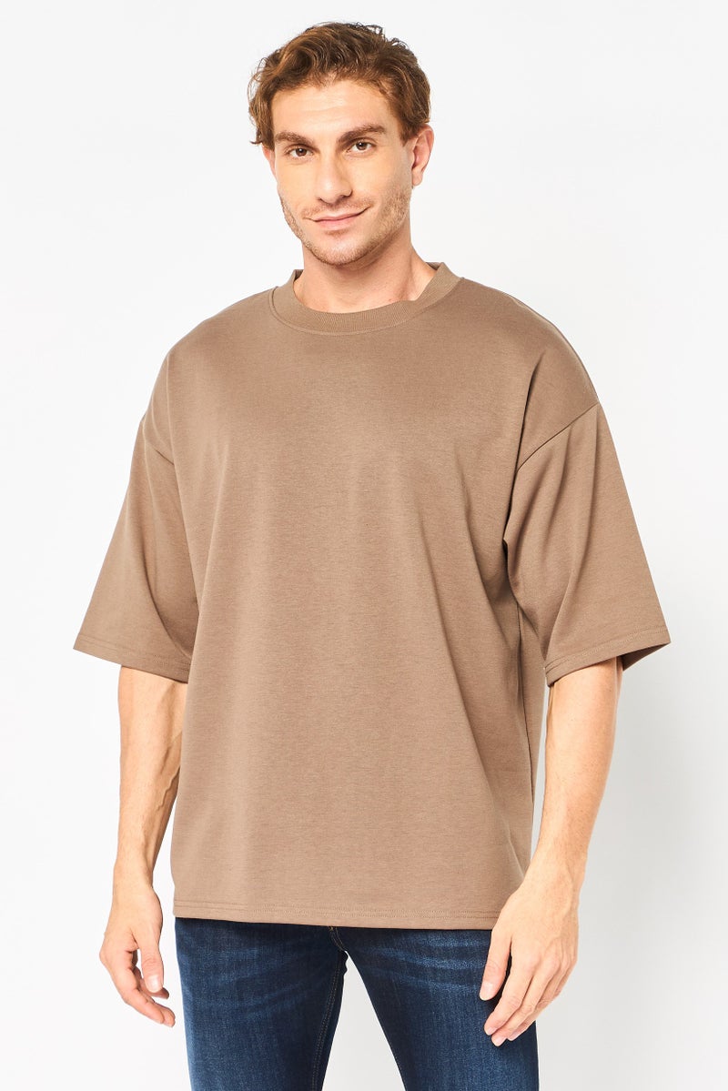 Core Elements Men Crew Neck Plain Short Sleeve T-Shirt, Brown - Image 1