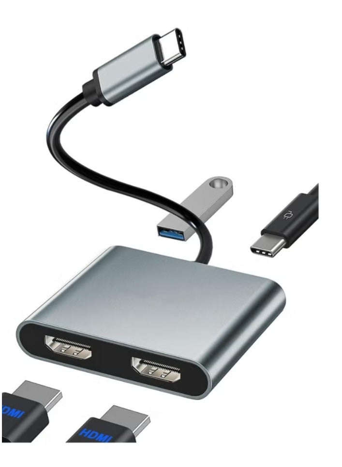 USB C to Dual HDMI Splitter, 2-Monitor Display Adapter, Type C HDMI Hub for Laptops - Image 1