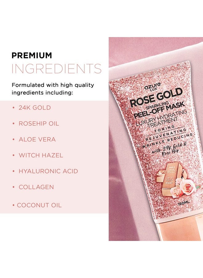 Azure Cosmetics AZURE Rose Gold Hydrating Peel Off Face Mask- Dermatologist Tested - Anti Aging, Toning & Rejuvenating - Removes Blackheads, Dirt & Oils - Real 24K Gold & Rose Hip Oil - 5.07 fl.oz. - Image 2
