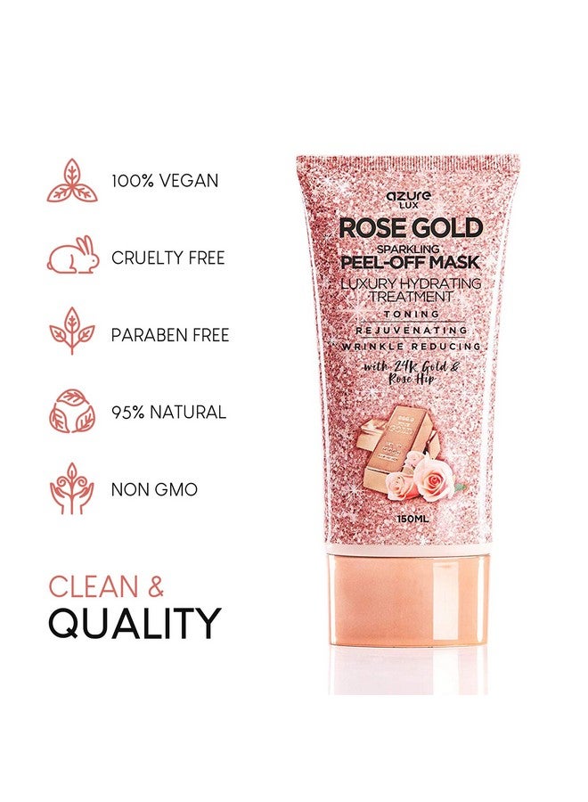 Azure Cosmetics AZURE Rose Gold Hydrating Peel Off Face Mask- Dermatologist Tested - Anti Aging, Toning & Rejuvenating - Removes Blackheads, Dirt & Oils - Real 24K Gold & Rose Hip Oil - 5.07 fl.oz. - Image 5