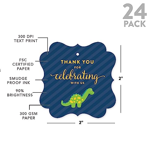Andaz Press Birthday Fancy Frame Gift Tags, Thank You for Celebrating with Us, Dinosaur, 24-Pack, for Gifts and Party Favors - Image 5