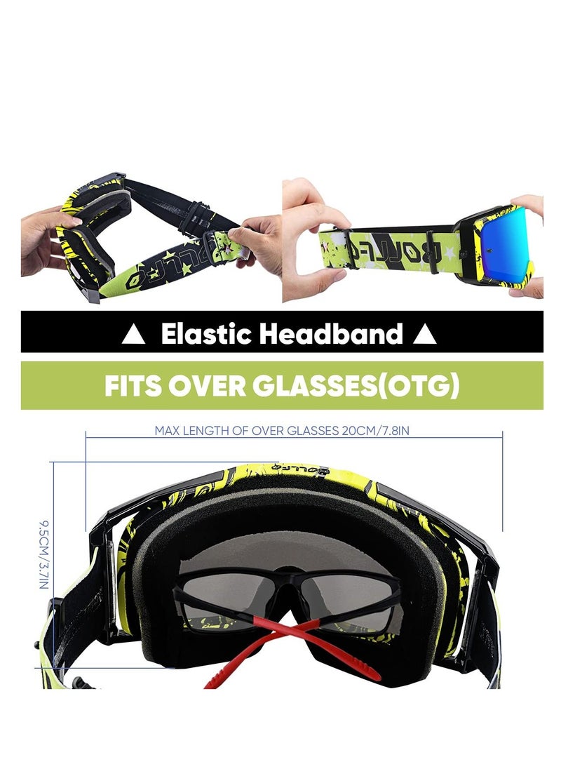 Excefore - Motorcycle Goggles, Dirt Bike Goggles, ATV Racing Motocross Goggle Glasses, UV Protection Windproof Anti Fog Racing Goggles, Racing Helmet Goggles, for Adults Men Women Youth Kids (Green) - Image 1