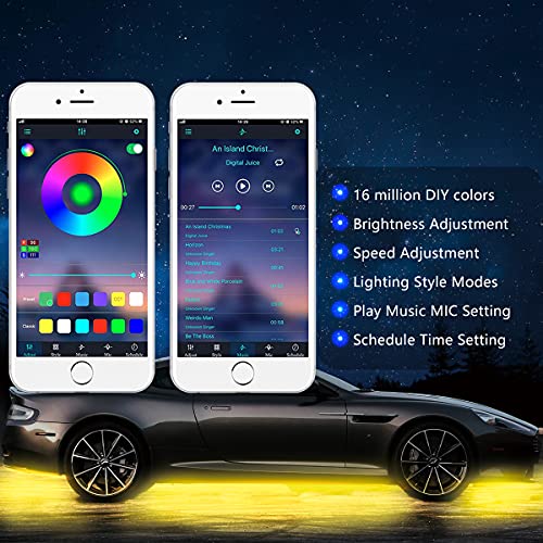 Yielinth Smart RGB Car Underglow Kit with App & RF Remote - IP67 Waterproof, 16 Million Color LED Light Strips, Music Sync, Universal Fit for All Cars, Trucks, Vans - 12V DC Exterior Lighting - Image 5