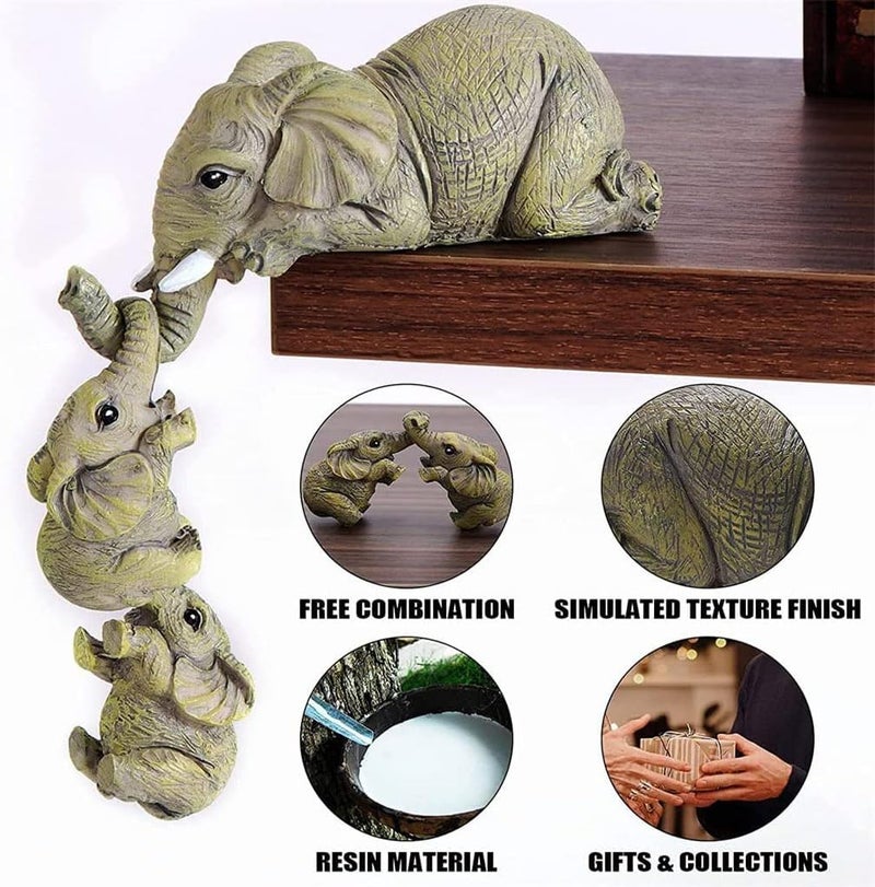 Aputue Elephant Resin Figurines, 3 PCS Detachable Elephants Decor with Good Fortune, Elephant Home Decor with Mother and Two Hanging Little Elephants, Resin Ornaments for Living Room, Bedroom, Office - Image 2