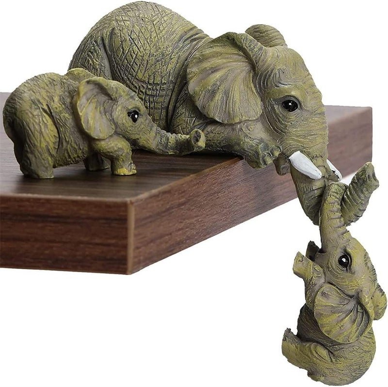 Aputue Elephant Resin Figurines, 3 PCS Detachable Elephants Decor with Good Fortune, Elephant Home Decor with Mother and Two Hanging Little Elephants, Resin Ornaments for Living Room, Bedroom, Office - Image 1