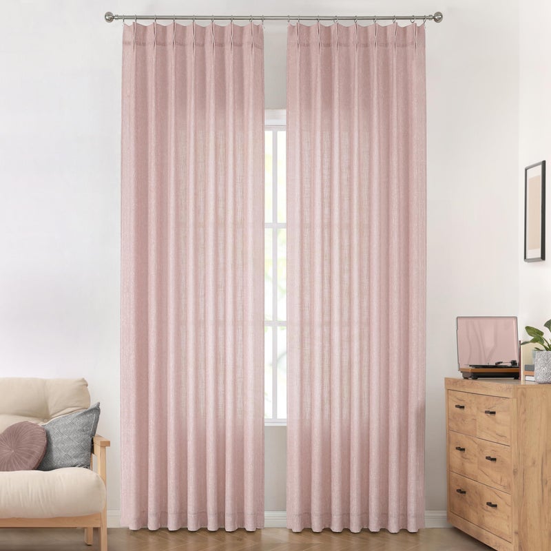 Vision Home Pink Pinch Pleated Semi Sheer Curtains for Girls Bedroom Living Room Textured Light Filtering Window Curtains 120 inch Rayon Blended Pinch Pleat Pink Drapes with Hooks 2 Panels 40""Wx120""L - Image 1