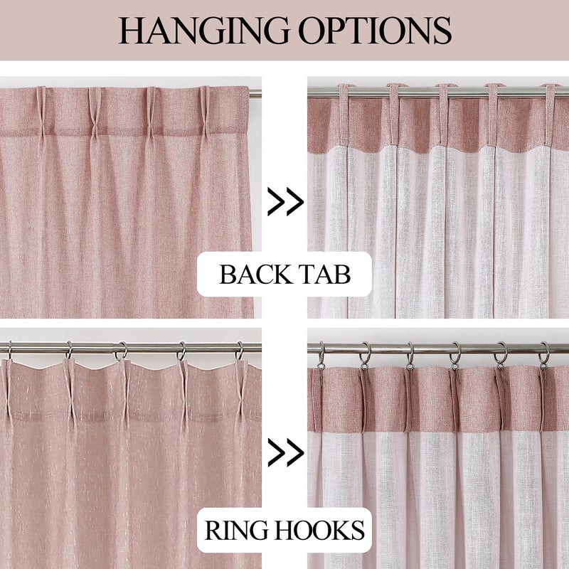 Vision Home Pink Pinch Pleated Semi Sheer Curtains for Girls Bedroom Living Room Textured Light Filtering Window Curtains 120 inch Rayon Blended Pinch Pleat Pink Drapes with Hooks 2 Panels 40""Wx120""L - Image 3