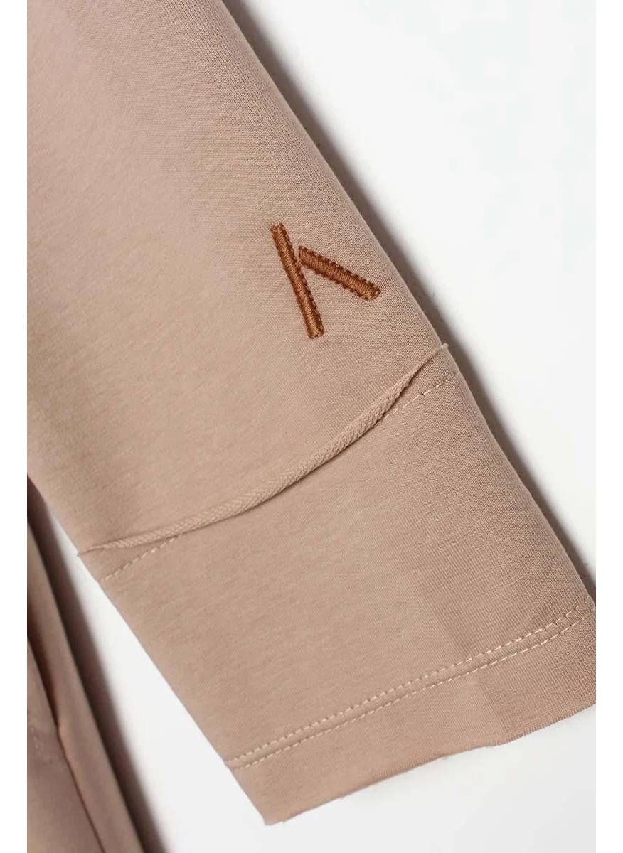 Allday Beige-Hooded Zippered Cardigan
