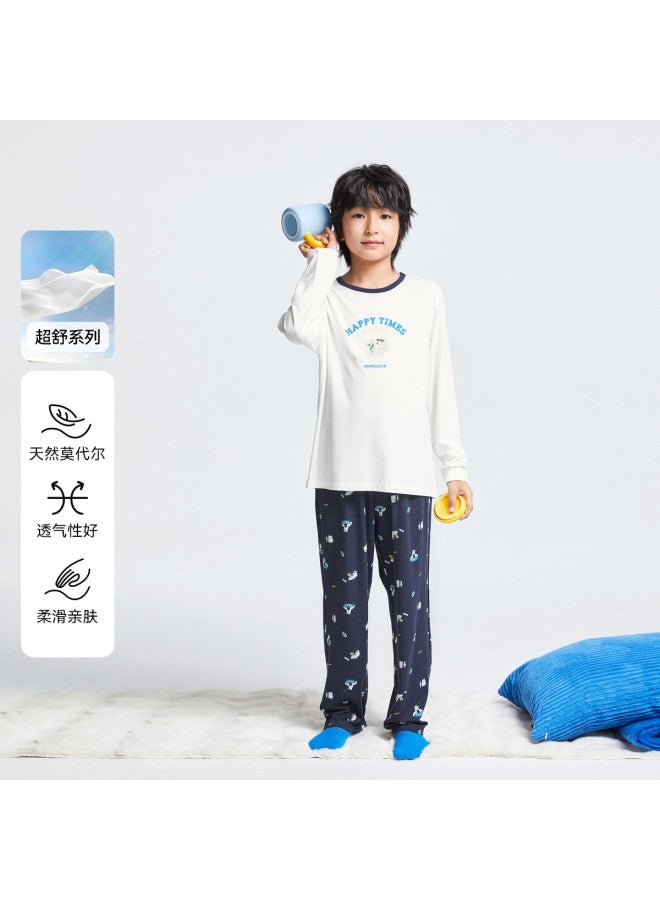 Annil Boys' Long-sleeve Loungewear Set 2025 Spring New Modal Comfortable Sleepwear Two-piece Set - Image 2
