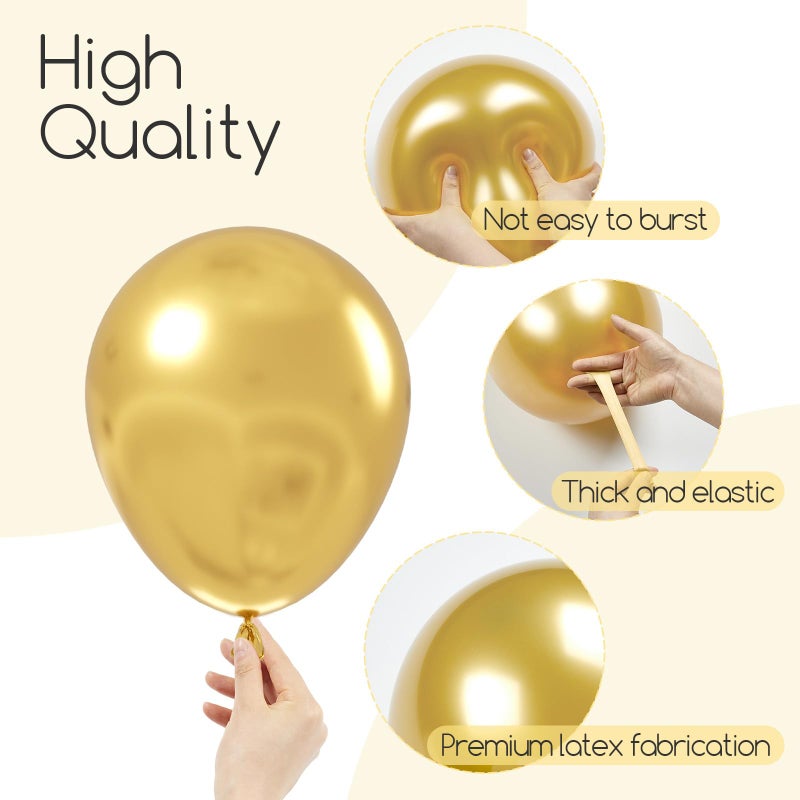 Awenztech 120pcs Metallic Gold Balloon Arch Kit, 18 12 10 5 inch Chrome Gold Latex Balloons Different Sizes Metallic Gold Balloon Garland for Graduation Engagement Wedding Birthday Party Decorations - Image 3