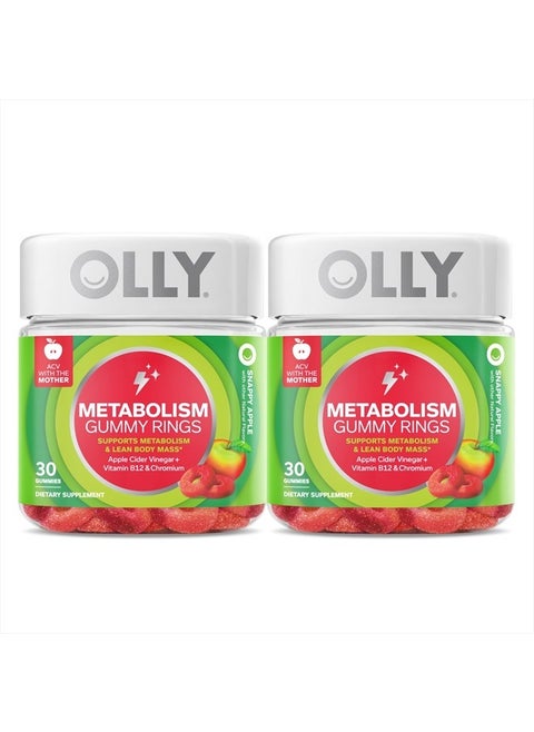 Metabolism Gummy Rings, Apple Cider Vinegar, Vitamin B12, Chromium, Energy and Digestive Health, Chewable Supplement, Apple Flavor, Twin Pack - 60 Count