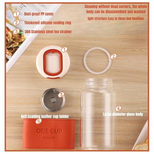 Wosta Leak-Proof Glass Coffee Mug with Lid, 550 Ml Reusable Coffee Cup with Stainless Steel Filter, Travel Tea and Fruit Infuser with Handle, BPA-Free, Microwave and Dishwasher Safe. - Image 5