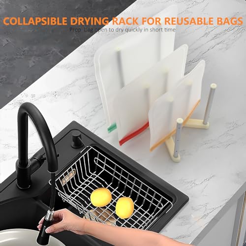 KORRTFID Reusable Storage Bag Drying Rack, Retractable Metal Bottle Drying Rack, Collapsible Cup Draining Rack for Water Bottles, Mason Jars, Mugs, Glass and Sports Bottle(1 Pcs) - Image 5