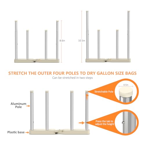 KORRTFID Reusable Storage Bag Drying Rack, Retractable Metal Bottle Drying Rack, Collapsible Cup Draining Rack for Water Bottles, Mason Jars, Mugs, Glass and Sports Bottle(1 Pcs) - Image 2