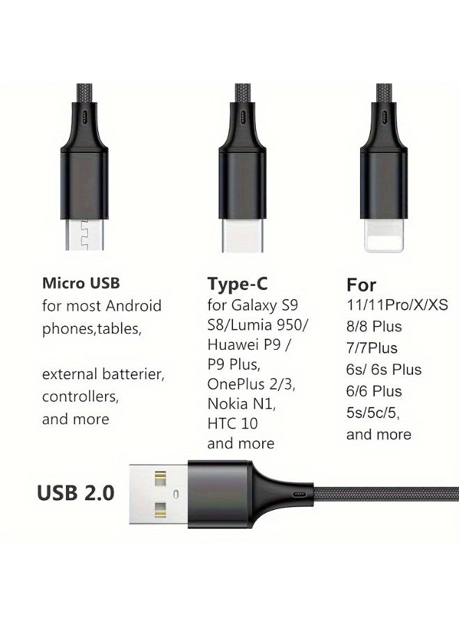 NOVA TECH 3-in-1 Fast Charging Cable with USB-C, Micro USB, and Lightning Connectors, Blue - Image 3
