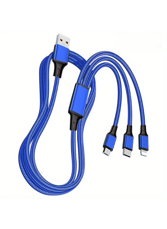 NOVA TECH 3-in-1 Fast Charging Cable with USB-C, Micro USB, and Lightning Connectors, Blue - Image 1