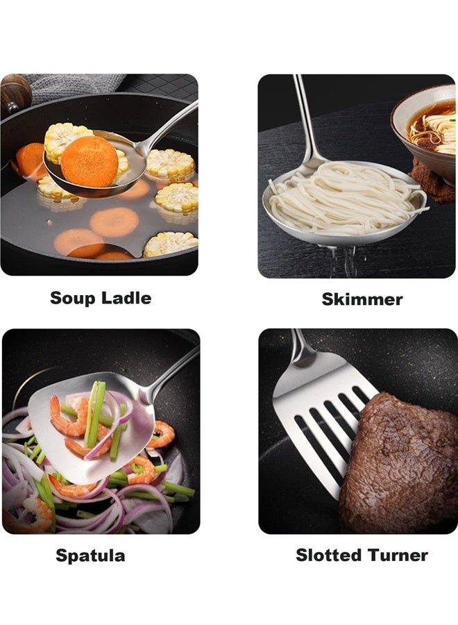 هومستر 5 قطعة من الفولاذ المقاوم للصدأ ووك أدوات سبوتلا أدوات مجموعة -سبوتلا، سلسلة، سكيمر سلسلة أدوات مجموعة، مرآة مصقولة أدوات الطبخ مع مقبض خشبي، سهلة تنظيف ووك اكسسوارات - Image 5