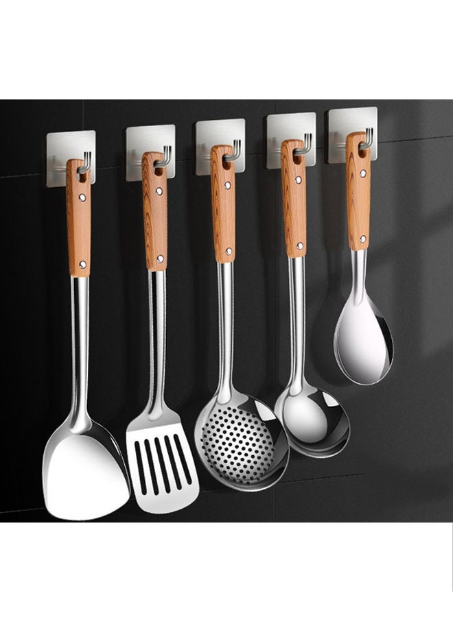 هومستر 5 قطعة من الفولاذ المقاوم للصدأ ووك أدوات سبوتلا أدوات مجموعة -سبوتلا، سلسلة، سكيمر سلسلة أدوات مجموعة، مرآة مصقولة أدوات الطبخ مع مقبض خشبي، سهلة تنظيف ووك اكسسوارات - Image 1
