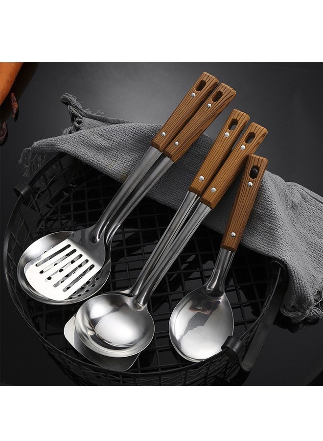 هومستر 5 قطعة من الفولاذ المقاوم للصدأ ووك أدوات سبوتلا أدوات مجموعة -سبوتلا، سلسلة، سكيمر سلسلة أدوات مجموعة، مرآة مصقولة أدوات الطبخ مع مقبض خشبي، سهلة تنظيف ووك اكسسوارات - Image 2