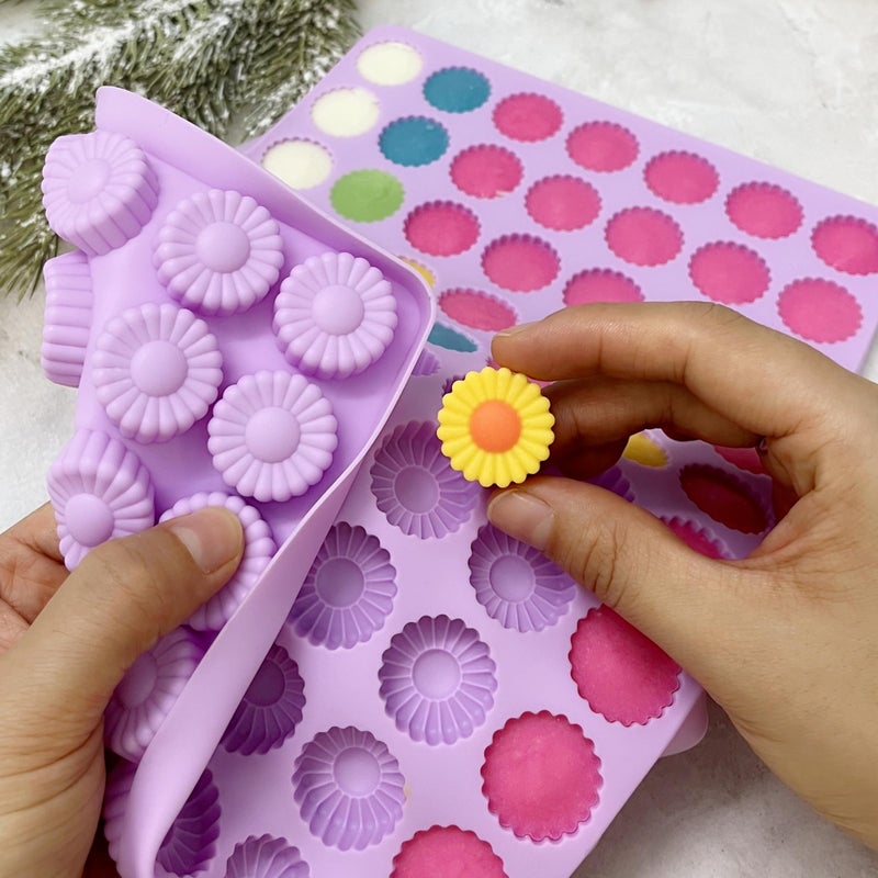 Tadonyny Daisy Flower Chocolate Silicone Molds, Gummy Candy Molds for Cake Decorations, Fondant Mold Silicone with Scraper (flower purple molds 002) - Image 2