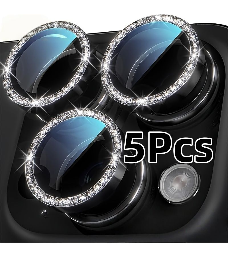 5 Black Lens Protectors Suitable For 17 Pro Max 17 Pro 16 Pro Max 16 Pro And Other Iphone Models Shiny Metallic Crystal Tempered Glass With Lens Caps - Image 2