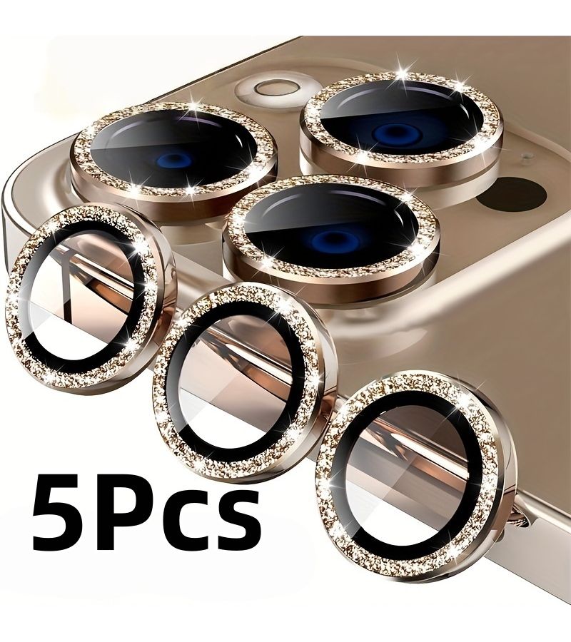 5 Black Lens Protectors Suitable For 17 Pro Max 17 Pro 16 Pro Max 16 Pro And Other Iphone Models Shiny Metallic Crystal Tempered Glass With Lens Caps - Image 1