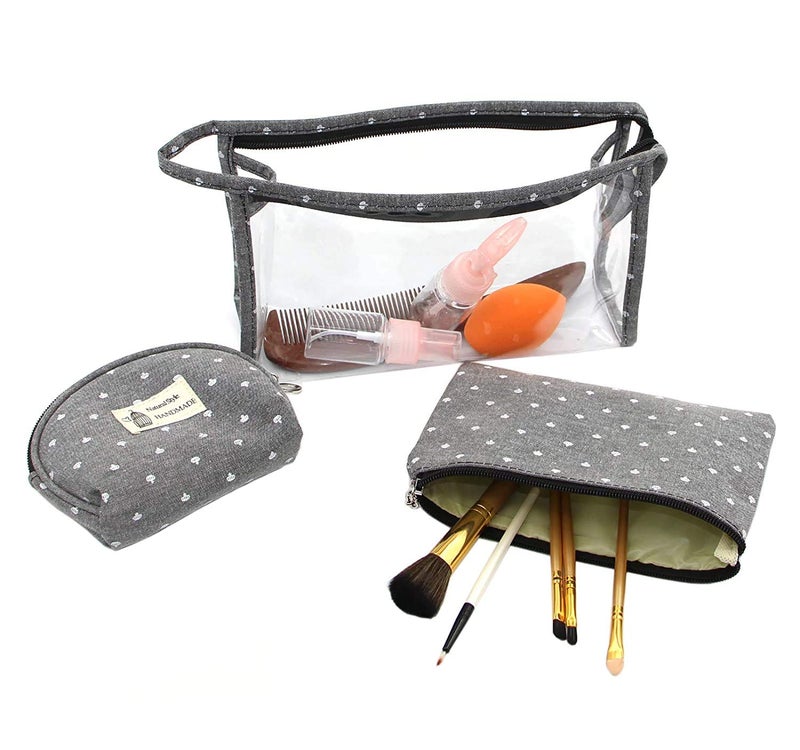 Awestuffs Portable Cosmetic Bags Set of 3 Different Sizes Makeup and Toiletry Pouch Purse Bag for Travel or Daily Use (Set of 3) (Grey) - Image 2