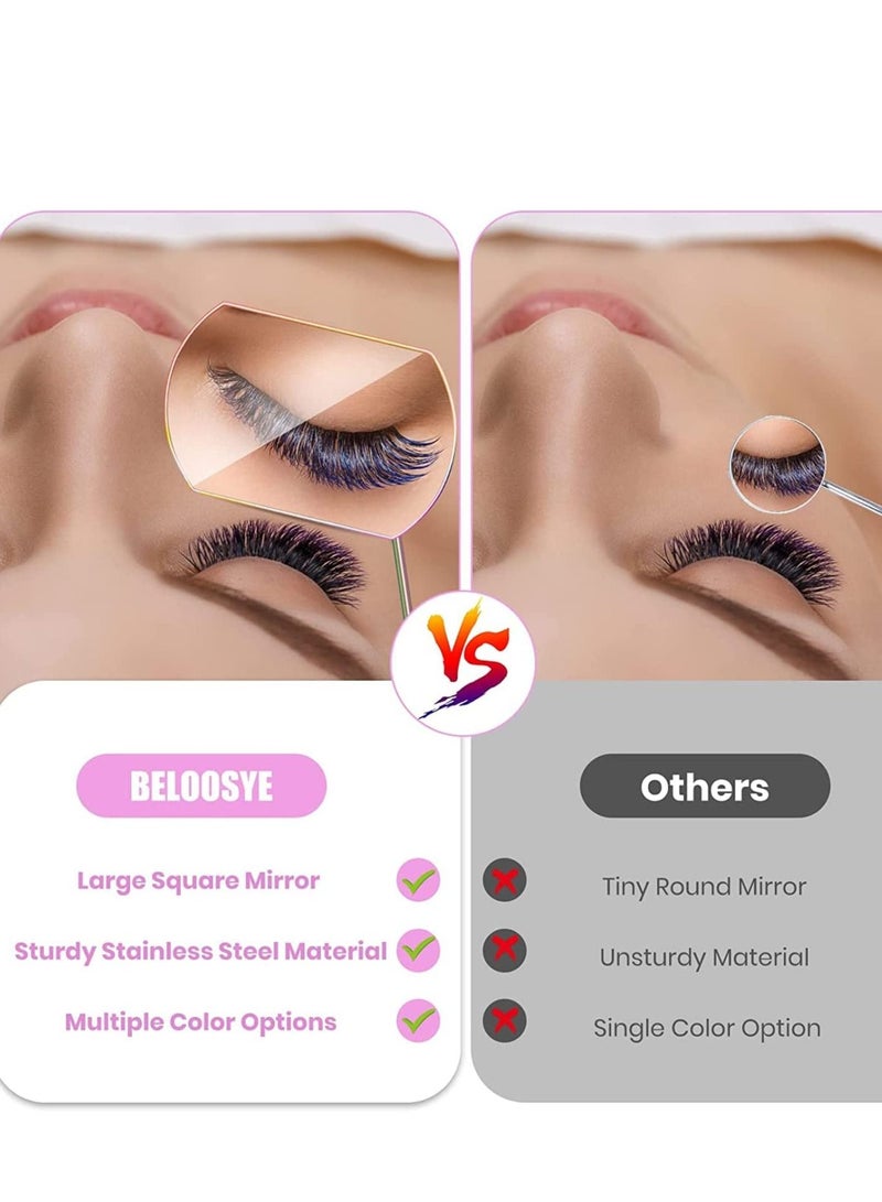 Excefore مرآة رموش لملحقات وصلات الرموش، قطعتين بألوان قوس قزح كبيرة مربعة من الفولاذ المقاوم للصدأ أدوات جميلة  - Image 5