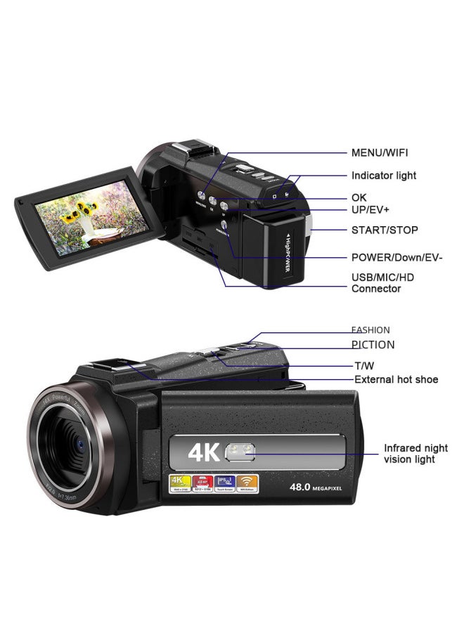 Generic 4k High Definition Digital Camera Handheld Shooting Electronic Anti-shake Digital Camera Outdoor Sports Dv-Body Color:NP-FV5 Plus Standard Battery 2000 MA  - Image 4