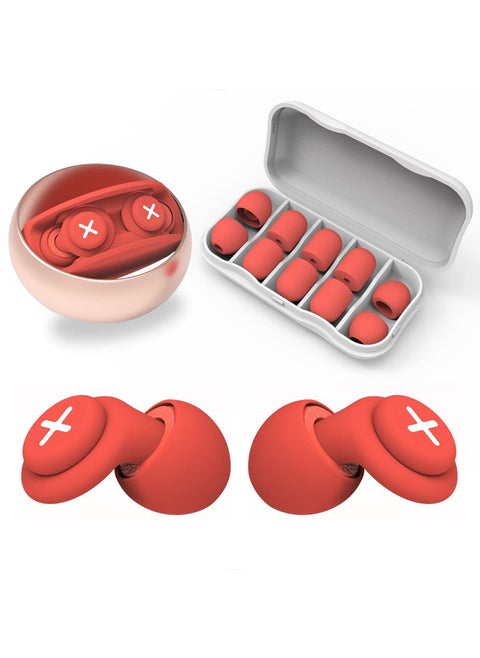 MAKINGTEC Noise Cancelling Reusable Hearing Protection Flexible Silicone Ear Plugs-40 dB for Sleeping, Traveling, Red