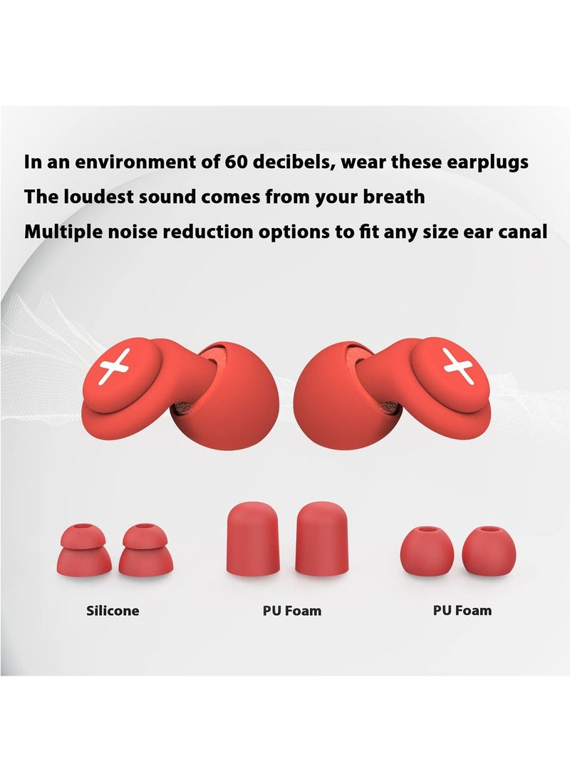 SYOSI - MAKINGTEC Noise Cancelling Reusable Hearing Protection Flexible Silicone Ear Plugs-40 dB for Sleeping, Traveling, Red - Image 1