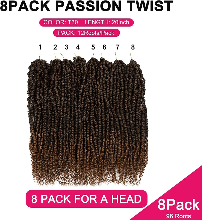 NAYOO Passion Twist Hair - 8 Packs 20 Inch Passion Twist Crochet Hair For Women, Crochet Pretwisted Curly Hair Passion Twists Synthetic Braiding Hair Extensions (20 Inch 8 Packs, T30) - Image 4