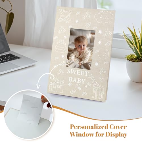EARLY MINDS Baby Photo Album 4x6 300 Pockets with Memo Area & Hand and Footprint Kit, Linen Cover Slip-in Memory Book with Front Window, Acid-Free Keepsake for Newborn Boy Girl, First Year Moments - Image 2