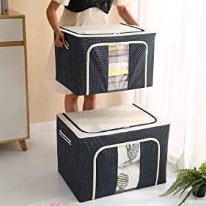 Kmils 2 Pieces Foldable Stackable Clothes Storage Organizer for Saree Dress Comforter Blanket and Beddings Clothes Storage Box with Sturdy Steel Frame 66L Capacity Fabric Alloy Steel - Image 3