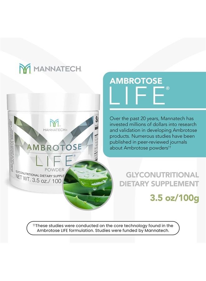 Immune Support Supplement, Mannatech Ambrotose Life (Powder) 100g, Supports Cell-to-Cell Communication and a Healthy Immune Defense, with Manapol Powder Pure 100% Natural Aloe Vera Supplement