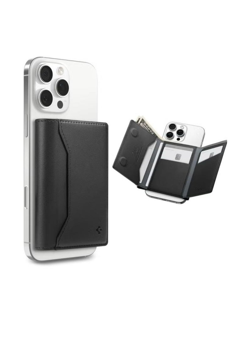 Spigen Valentinus S MagFit Magnetic MagSafe Wallet Card Holder [7-Cards, Cash] Trifold Wallet Stand for iPhone 16 Pro Max / 16 Pro / 16 Plus / 16 / iPhone 15/14/13/12 series - Black - Image 1