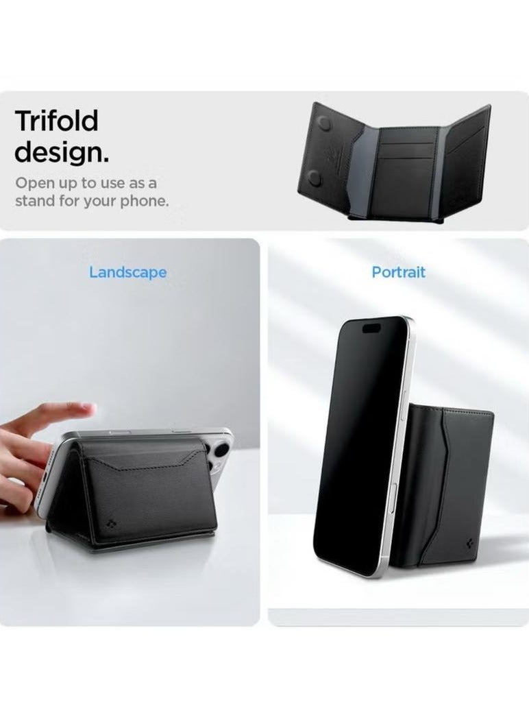 Spigen Valentinus S MagFit Magnetic MagSafe Wallet Card Holder [7-Cards, Cash] Trifold Wallet Stand for iPhone 16 Pro Max / 16 Pro / 16 Plus / 16 / iPhone 15/14/13/12 series - Black - Image 5