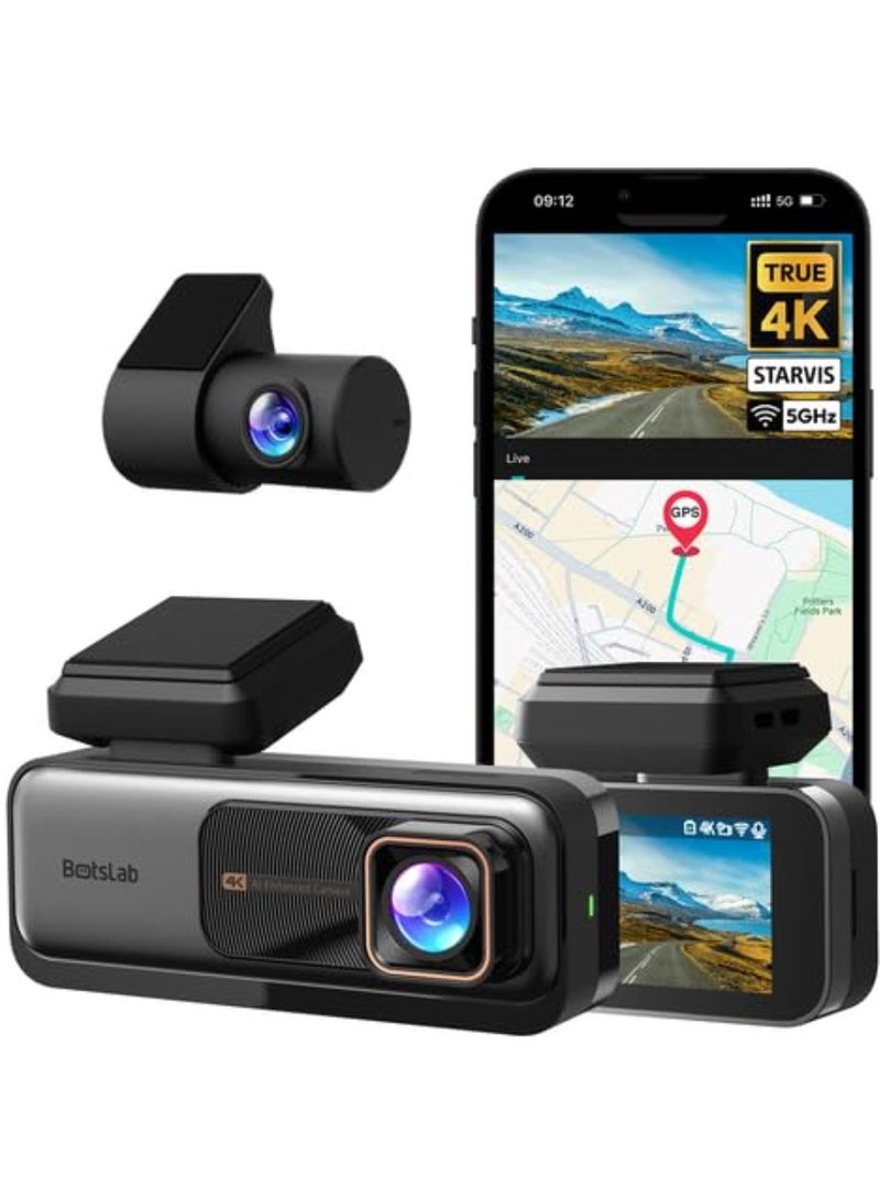 Botslab 4K Dash Cam Front and Rear G980H, 170° Ultra Wide Dashcam with ADAS, Night Vision, 24/7 Parking Mode, Sony IMX415 Sensor, WDR, Free 64GB SD Card, 5G/2.4G WiFi, Built-in GPS, Loop Recording - Image 1
