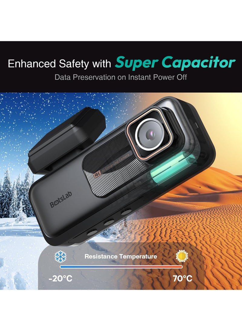 Botslab 4K Dash Cam Front and Rear G980H, 170° Ultra Wide Dashcam with ADAS, Night Vision, 24/7 Parking Mode, Sony IMX415 Sensor, WDR, Free 64GB SD Card, 5G/2.4G WiFi, Built-in GPS, Loop Recording - Image 2